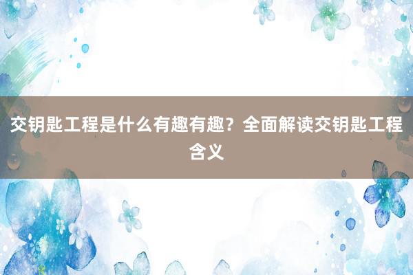 交钥匙工程是什么有趣有趣？全面解读交钥匙工程含义